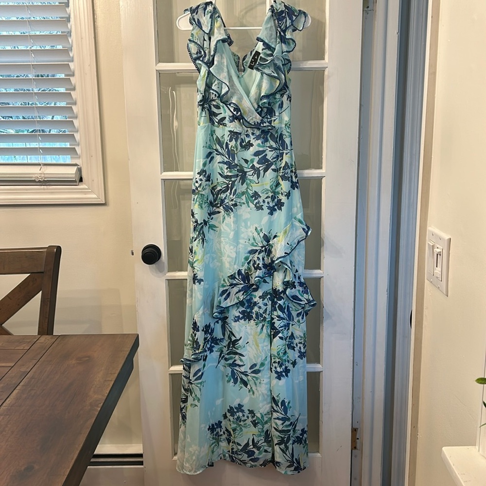 Lulus Sammi Light Blue Floral Print Ruffled Surplice Maxi Dress